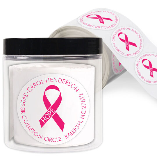 Hope Ribbon Round Address Labels in a Jar